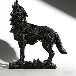 Black Howling Wolf Statue, Realistic Wild Wolf Sculpture, Resin Animal Figurine for Home Decor, Office Desk, Shelf, Wildlife Lover Gift