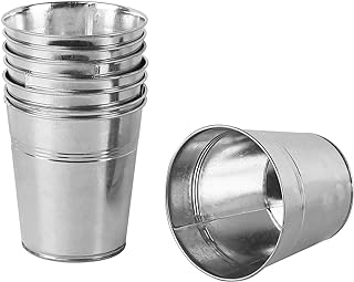 KINJOEK 8 Packs 4.72 x 4.72 x 3.54 Inch Galvanized Bucket Metal Planter, Silver Round Flower Metal Pots for Plants,Balconies,Centerpiece, Gardens, Patios, Office, Parties, Weddings