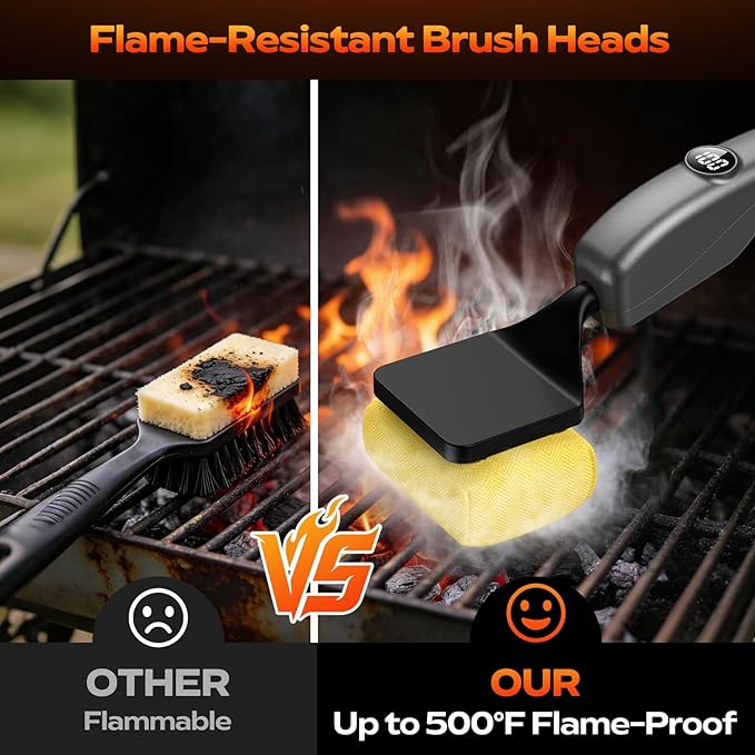 Reciprocating Electric Grill Brush, Fire-Resistant BBQ Grill Brush, Bristle-Free Grill Brush for Outdoor Grill, Grill Cleaner with 3 Heads, Cordless Grill Cleaning Brush with 3600 mAn, Silver