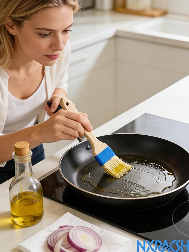 Pastry Basting Brush - Food Grade, Non-Shedding Natural Bristle, Heat Resistant Wooden Handle, Durable Kitchen Tool for Baking, Cooking, Butter, Egg Wash, Glazing, Oil, Sauce (Set of 2, 1.5", Blue)