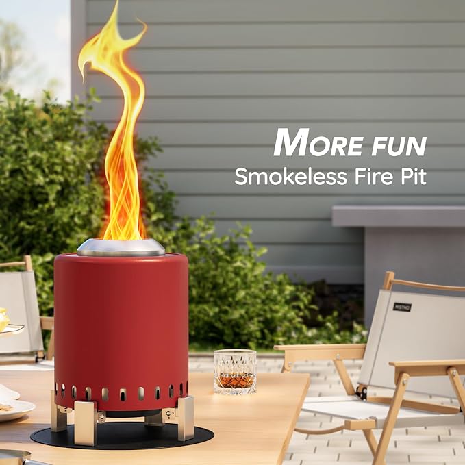 Mini Smokeless 7 Inch Tabletop Fire Pit with Pan Stand and Insulation Mat, Portable Stainless Steel Fire Pit for Camping, Patio Tabletop Firepit, Burns Wood or Pellets, Travel Bag Included, RED