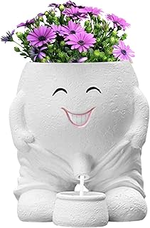 Peeing Planter Pot Head Planter, Unique Face Flower Pot Head Vase for Plants in Indoor & Outdoor Decor, Novelty Cute Cactus Face Pots Funny Office Desk Plant Pots Gift (White, Rough)