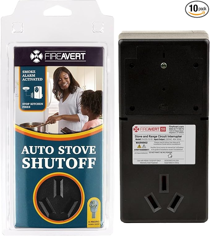 FireAvert - Electric Auto Stove Shut-Off Safety Device (3 or 4 Prong), Oven Monitoring Solution for Senior Citizen and Elderly Parents, As Seen On Shark Tank (3-Prong, 10 Pack)