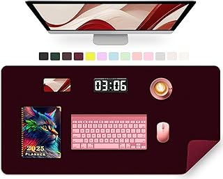 Large Desk Mat 35.4" x 17", PU Leather Desk Pad Protector, Non-Slip Large Mouse Pad for Desk, Waterproof Computer Desk Mat, Office Desk Pad for Keyboard Mouse, Desk Writing Mat (Burgundy)