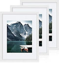 Hongkee 11x14 Picture Frames set of 3, Made of Glass and White Wooden Photo frame - Displays 8x10 Picture with Mat or 11 x 14 Poster without Mat, Wall Collage Frame set