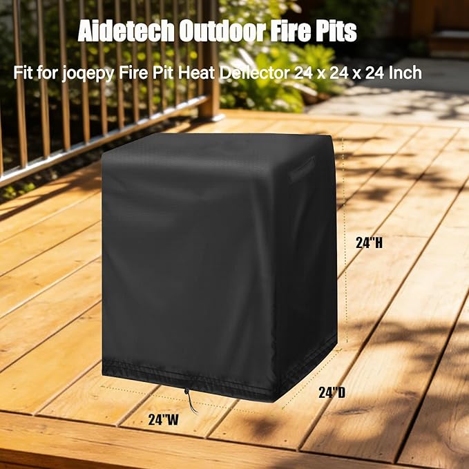 Fire Pit Heat Deflector Cover, 24 inch Waterproof Outdoor Square Fire Pit Deflector Cover-24"D x 24"W x 24"H