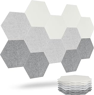 Acoustic Panels, Magrowill 12-Pack Soundproof Wall Panels, High Density Acoustic Panels Sound Absorbing with Self-Adhesive, Sound Proof Panels (01-White/Silver/Light Gray, Large Hexagon)