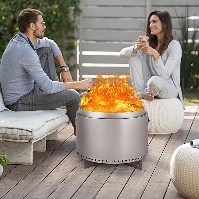 GarveeLife 20.5 in Portable Smokeless Fire Pit with Stand, Handles Design, Stainless Steel Stove Wood Burning, Removable Ash Pan, for Camping, Garden, Backyard
