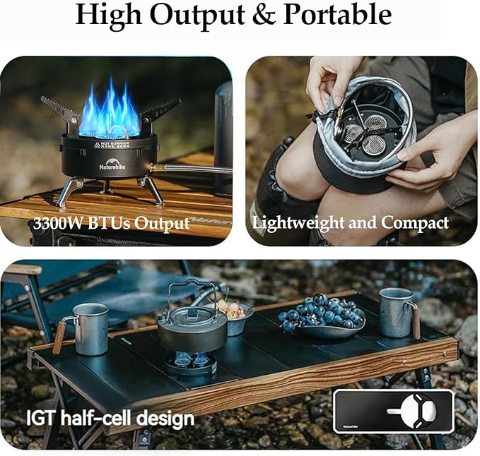 Naturehike Portable Camping Stove, 3300W/11260BTU Backpacking Gas Stove, High Power Adjustable Burners with Carry Bag, Lightweight Collapsible Stove Burner for Outdoor Cooking Hiking and Picnic