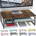 gianotter 2-Tier Metal Monitor Stand Riser, Desk Organizer for Monitor, Office Desk Storage Organizer for Office Supplies (Wood)