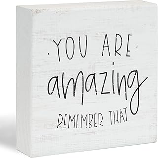 Simply Said, INC Small Talk Square You Are Amazing Remember That Sign, Rustic Wooden Plaque, Farmhouse Shelf Sitter, Inspirational Gift, 5.25 Inch