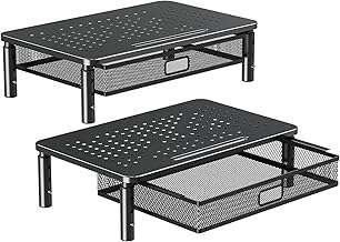 ELIVED 2 Pack Monitor Stand Riser with Drawer, 3 Height Adjustable with Larger Storage Space for Home and Office Supplies, Metal Desktop Stand for Laptop Computer Printer PC iMac
