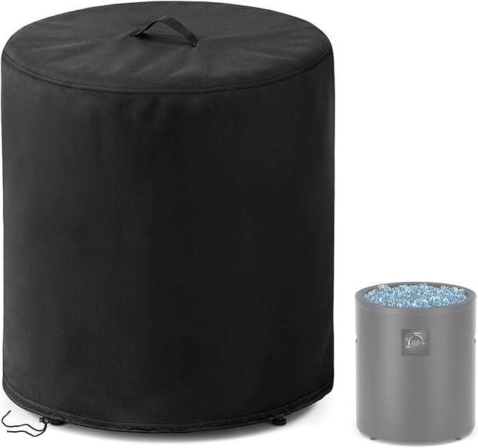 POMER Fire Column Cover, 24inch Round Fire Pit Covers Column Fire Bowl Waterproof Propane Gas Fire Pit Cover - 24" D x 27" H