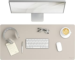 Smead Desk Pad, Vegan Leather Desk Mat with Non-Slip Faux Suede Backing, Perfect Desk Organizer for Office Decor, 36” x 17” Large, Sandstone (64826)