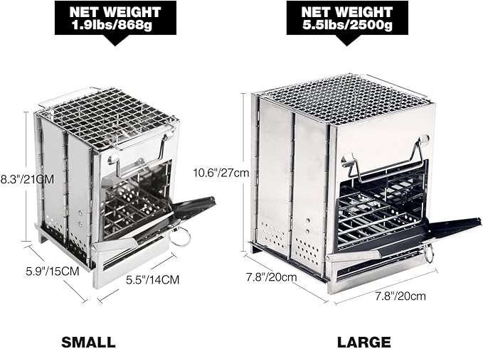 REDCAMP Wood Burning Folding Camp Stove Stainless Steel Grid, Portable Collapsible Backpacking Stove Survival Rocket Stove for Outdoor Tent Camping Hiking Picnic BBQ, Samll