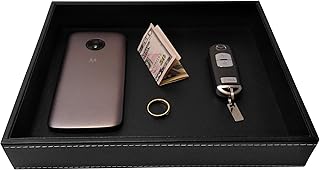 ULTRAY, Valet Tray, Desk Tray, Key Bowl, Nightstand Organizer for Men, Black PU Leather, 10.3 x 8.3 x 1.6 inches