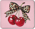 Girly Leopard Bow Cherry Mouse Pad, Trendy Funky Preppy Pink Cherry Bow Aesthetic Mouse Pads Mousepad for Work Gaming Computers Laptop Desk Accessories, 9.5x7.9 Inch