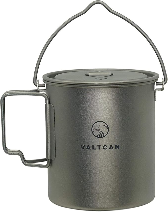 Valtcan Titanium Pot 750ml Grade 1 Thicker Build, Bail Handle, Tight-Fit Lid, 4.7 oz with Lid Ultralight Camping Mug 25.4 oz Backpacking Cookware for Hiking Bushcraft, No Metallic Taste Mesh Bag