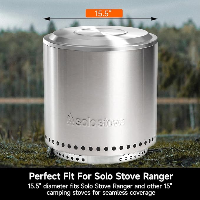 Fire Pit Lid for Solo Stove Ranger, 15 Inch Stainless Steel Cover for Solo Stove Ranger smokeless firepit- Weather-Resistant Accessories for Protection and Tabletop Use