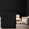 Nuanchu 32 Pcs 3D Wall Panels for Interior Wall Decor, 12''x12'' Fluted Textured Black Accent Tiles Waterproof Paintable for Living Room TV Background Bedroom Bathroom Gaming Room, 32 Sq. ft Coverage