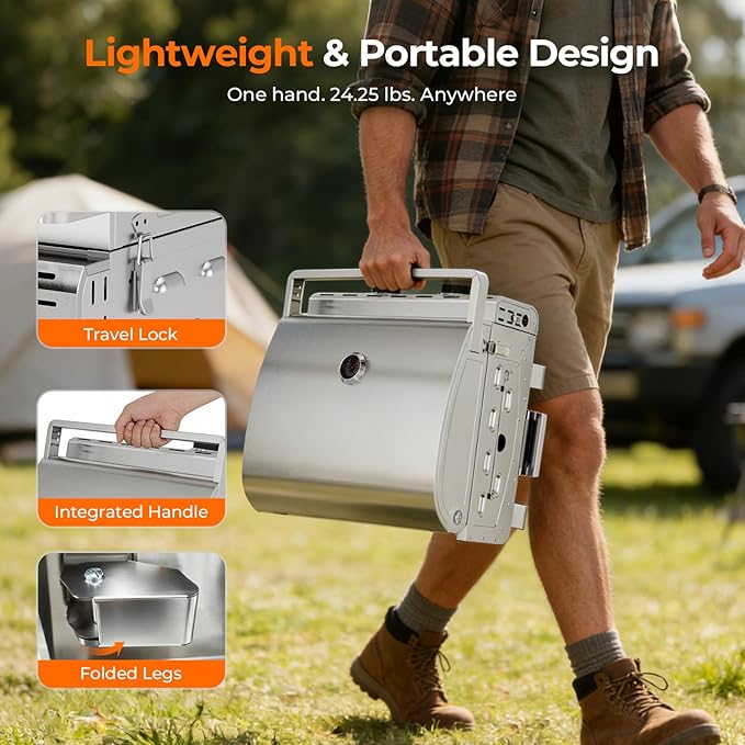 Electactic 16,000 BTUs Portable Tabletop Gas Grill, 2-Burner Propane Grill with 251 Sq.in Cooking Area, Stainless Steel BBQ Grill with Foldable Legs, Easy Assemble & Clean for Patio, Camping, Tailgate