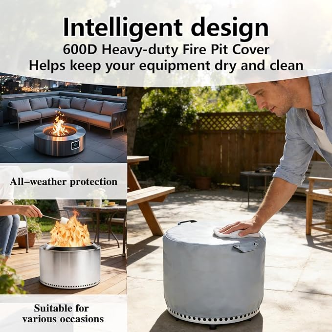 Chinchilla Fire Pit Cover for Solo Stove Bonfire 2.0 - Waterproof 600D Oxford Fabric Cover for 19.5 to 21 Inch Outdoor Fire Pits, All-Weather Protection with Drawstring & Heat-Resistant Handle