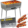 Stainless Steel Charcoal Grill for 8 Skewers – Portable BBQ 16.93"×9.45"×16.93" – Foldable Kabob Mangal – Rustproof Shish Kebab Grill for Outdoor Cooking (Skewers Not Included)
