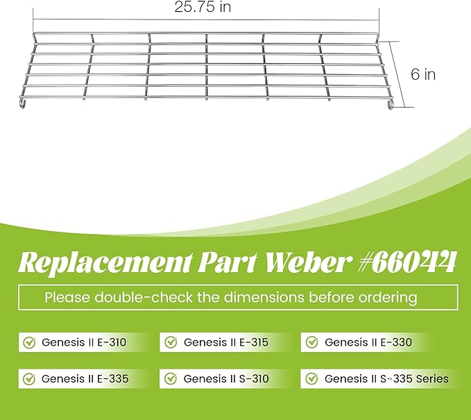Warming Rack for Weber 66044 Genesis II/II LX 300 Series GS4 Replacement Parts E-310 E-315 E-330 E-335 S-310 S-335 Gas Grill Grate Stainless Steel 304 BBQ