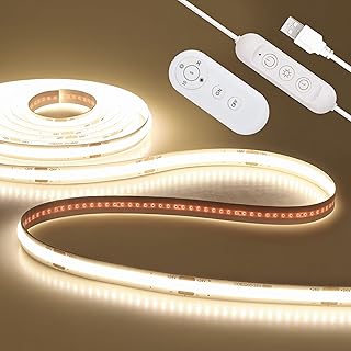 ALITOVE LED Strip Lights 5V USB 6.56FT 640LEDs 4000K Bright Dimmable White COB LED Light Strip with Remote Flexible LED Tape Lights for Cabinet Kitchen TV Backlights Shelf Bedroom Mirror Desk Lighting
