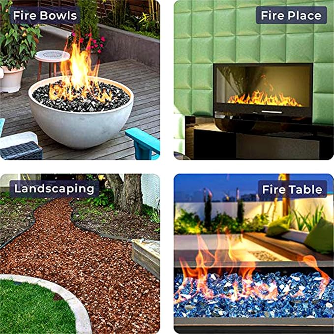 Mr. Fireglass Crushed Fire Glass for Natural or Propane Fire Pit, 10 Pounds Decorative Recycled Fireplace Glass Rocks for Fire Pit Fireplace and Landscaping, High Luster Amber