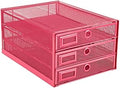 Annova Desk Organizer Wire Mesh 3 Tier Sliding Drawers Paper Sorter/Multifunctional/Premium Solid Construction for Letters, Documents, Mail, Files, Paper, Kids' Art Supplies (Pink)