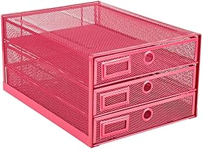 Annova Desk Organizer Wire Mesh 3 Tier Sliding Drawers Paper Sorter/Multifunctional/Premium Solid Construction for Letters, Documents, Mail, Files, Paper, Kids' Art Supplies (Pink)