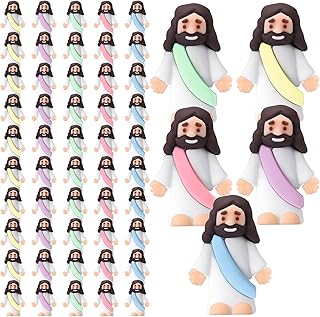 Sumind 50 Pcs Little Jesus Figures Easter Mini Pocket Jesus Figurines Bulk Original Design for Easter Egg Stuffers Hide Seek Religious Party Favors Sunday School Baptism Gifts(Macaron Color)