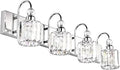 Ralbay Modern LED Crystal Bathroom Vanity Lights 4-Lights Stainless Steel Crystal Vanity Lights Over Mirror Modern Crystal Bathroom Vanity Lighting Fixtures