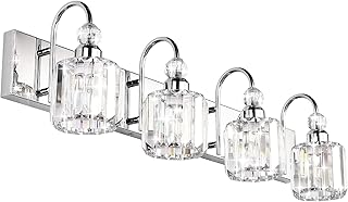 Ralbay Modern LED Crystal Bathroom Vanity Lights 4-Lights Stainless Steel Crystal Vanity Lights Over Mirror Modern Crystal Bathroom Vanity Lighting Fixtures