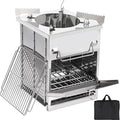 Large Portable Camping Wood Stove for Cooking, 304 Stainless Steel Folding Lightweight Wood Burning Stove with Grid and Pot Stand for Outdoor Camping Hiking Backpacking BBQ Picnic