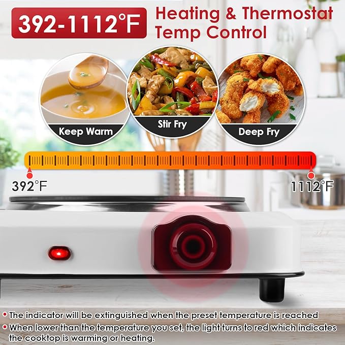 Electric Infrared Dual Burner, Portable Heating Hot Plate Stove Countertop RV Hotplate Glass Cooktop for Home RV Camp, Stepless Temperature Adjustments (Single)