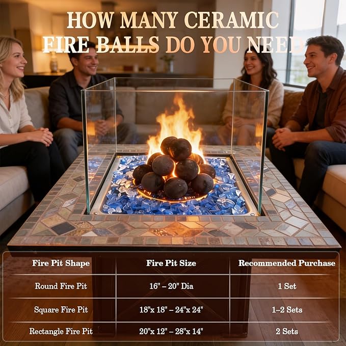 GRISUN Ceramic Fire Balls, 3 Inch Set of 15 Round Fire Stones for Indoor and Outdoor Fire Pits, Black Fireplace Rocks for Indoor Gas Fireplace, Fire Spheres, Ceramic Fire Pit Balls