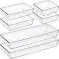 Criusia 6 Pcs Large Size Clear Drawer Organizer Set, Acrylic Non Slip Non Cracking Kitchen Drawer Storage Tray Divider, Multifunctional Storage for Cosmetics, Bathroom, Tools, Kitchen and Office