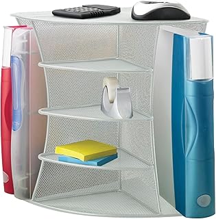 Safco Products 3261SL Onyx Mesh Corner Organizer - Durable Steel Mesh Corner Storage and Desk Top Organizer. Space Saving, For Home, Office & Classroom Organization, 13" x 15" x 11 ; Silver