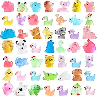 DIYDEC 60PCS Luminous Mini Resin Animals 60 Styles Miniatures Glow in The Dark Tiny Little Figures to Hide Small Duck Figures for Party Favors Bag Fillers Garden Dollhouse Decor