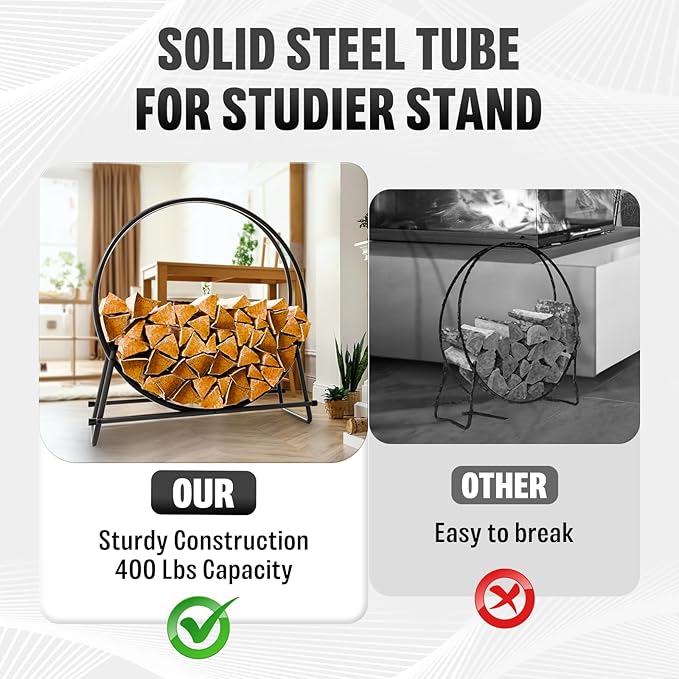 IDZO 41in Firewood Rack, 400lbs Load Capacity, Rust Resistant Steel, Black, Wood Storage