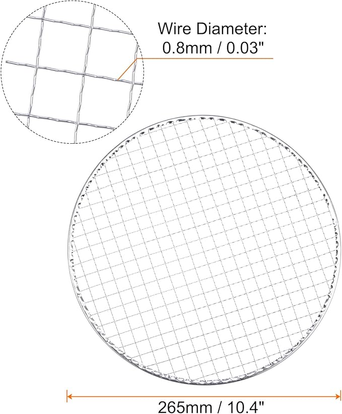 HARFINGTON 10pcs Round BBQ Grill Net 10.4" Dia Galvanized Iron Barbecue Mesh Mat for Baking Smoking Charcoal Grilling Roasting