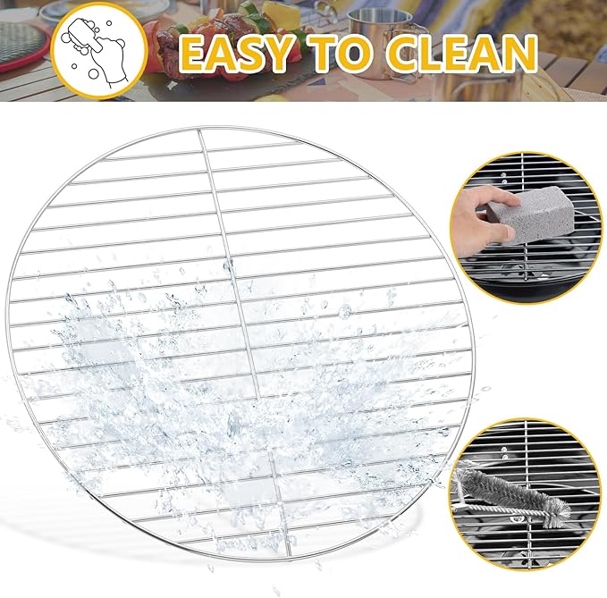 13.7" Round Grill Grates Set of 3, Leonyo Replacement Cooking Grates, Chromed Iron Steel Charcoal Grilling Rack Grid for 14" Charcoal Grill Replacement Parts