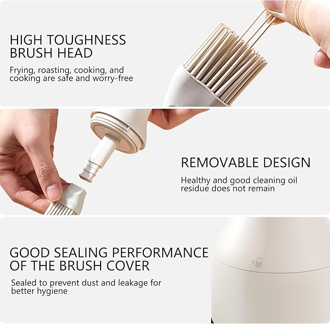 2-in-1 Oil Brush Bottle with Silicone Brush Head, Borosilicate Glass Oil Dispenser for BBQ, Grilling & Cooking, Leak-Proof & No Drip Design, Perfect for Outdoor Camping & Home Kitchen