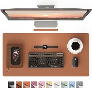 RENMTURE PU Mouse Pad, Faux Leather Large Desk Pad, Home Work Office Accessories, Non-Slip Desk Mat, Waterproof Gaming Pad Desk Blotter (32"x16", Brown)