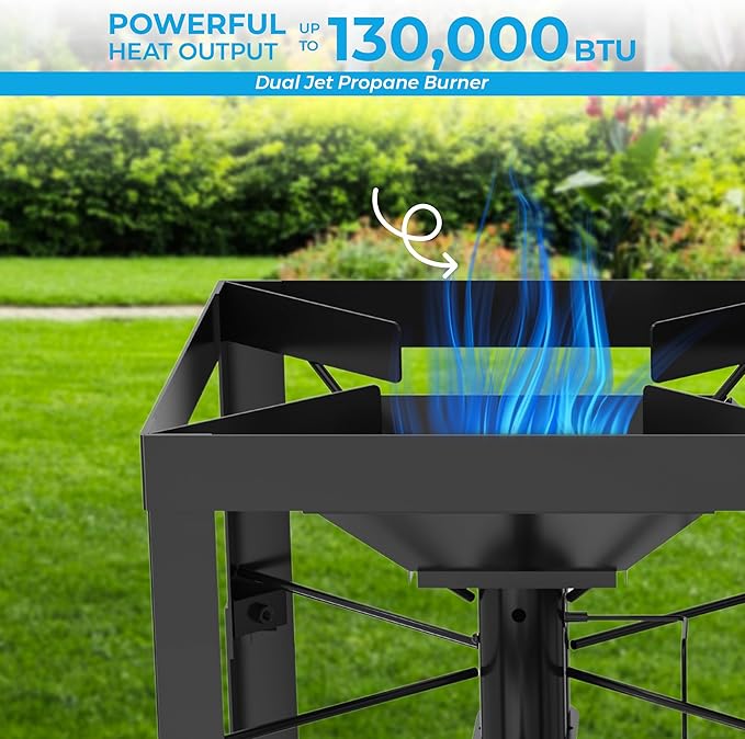 Approved Outdoor High Pressure Dual Jet Burner Gas Boiler & Cooker with 130,000BTU, 10PSI CSA Approve Adjustable Regulator, for Outdoor Fryer, Canjun Fry & Boil, Maple Syrup Prep, Seafood Boil.