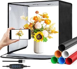 Photo Light Box 12 inch, Photography Lighting Tent Studio Kit with 3-Color Temperature Dimmable LED Light, 6 Colors Backdrops for Jewelry/Artwork/Small Objects Tabletop Studio