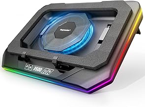 RGB Laptop Cooling Pad with LED Touch Screen, 3500 RPM Turbofan Notebook Cooler for 12-21 Inch Gaming Laptops, 3-Port USB Hub, Adjustable Stand to Prevent Overheating & Boost Performance