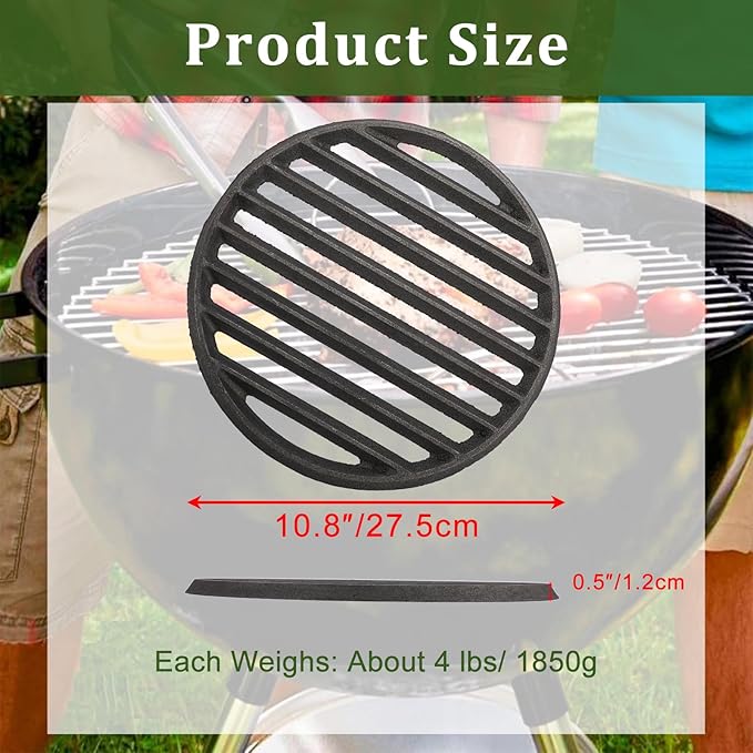 Cast Iron Bottom Fire Grate - 11 Inch Round BBQ Grill Grate Replacement, High Heat Charcoal Plate Bottom Grate Grill Parts, Fireplace Grate for Fire Pit Project BBQ Accessories Parts